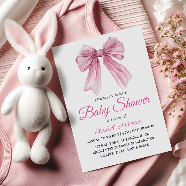 Elegante Pink Bow Baby Girl Dusche - Modern & süß Einladung (Von Creator hochgeladen)