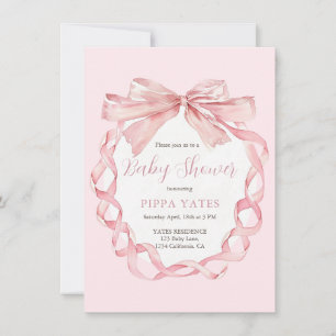 Elegante Pink Bow Baby Shower Einladung Preppy