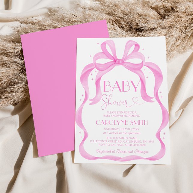 Elegante Pink Bow Baby Shower Girl Einladung (Von Creator hochgeladen)