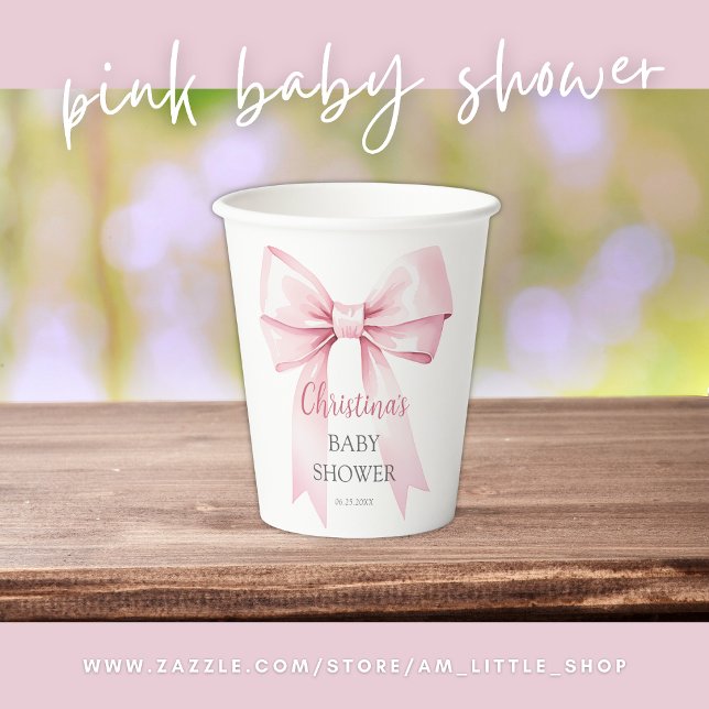 Elegante Pink Bow Girl Baby Dusche Pappbecher (Von Creator hochgeladen)