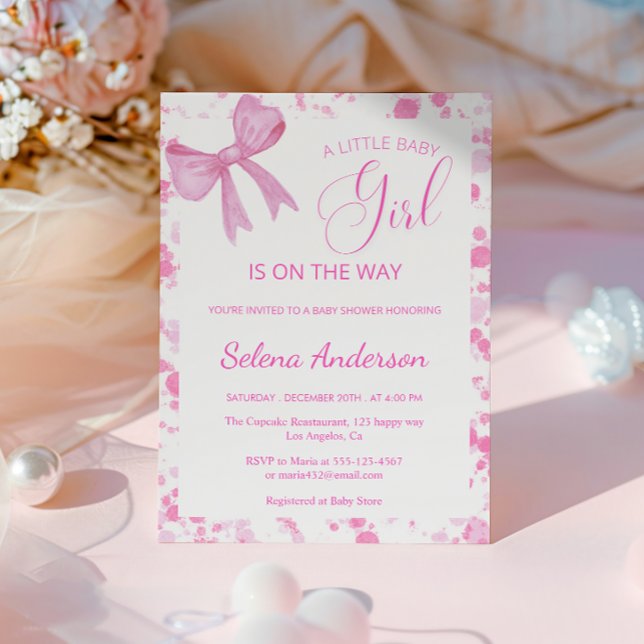 Elegante Pink Bow Girl Babydusche Einladung (Von Creator hochgeladen)