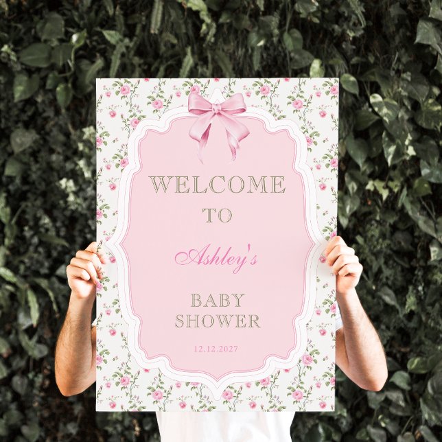 Elegante Pink Bow Girl Babydusche Willkommen Poster (Von Creator hochgeladen)