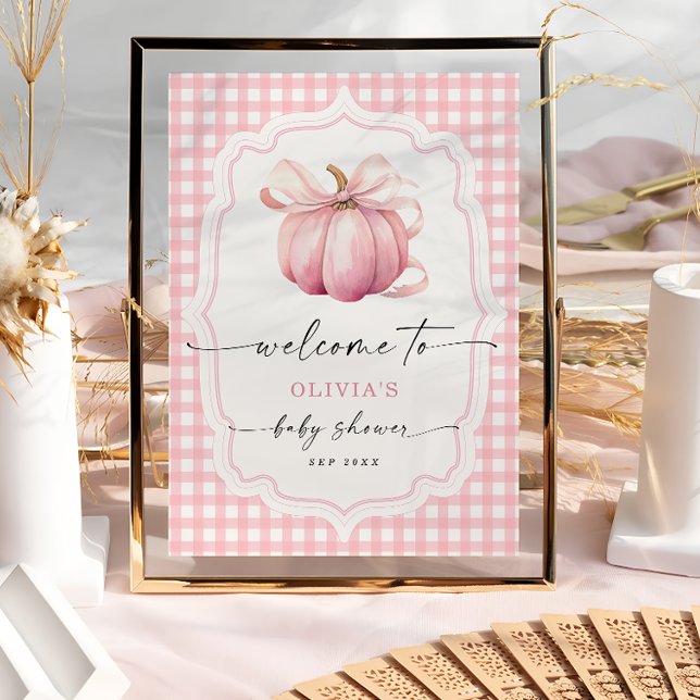 Elegante Pink Bow Pumpkin Baby Dusche Willkommen Poster (Von Creator hochgeladen)