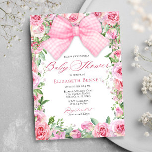 Elegante Pink Bow & Rose Coquette Girl Babydusche Einladung