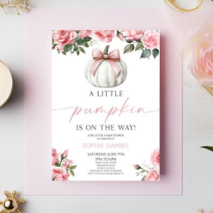 Elegante Pink Bow White Pumpkin Floral Baby Shower Einladung