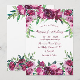Elegante Pink Burgundy Blumenzettelschrift Hochzei Einladung