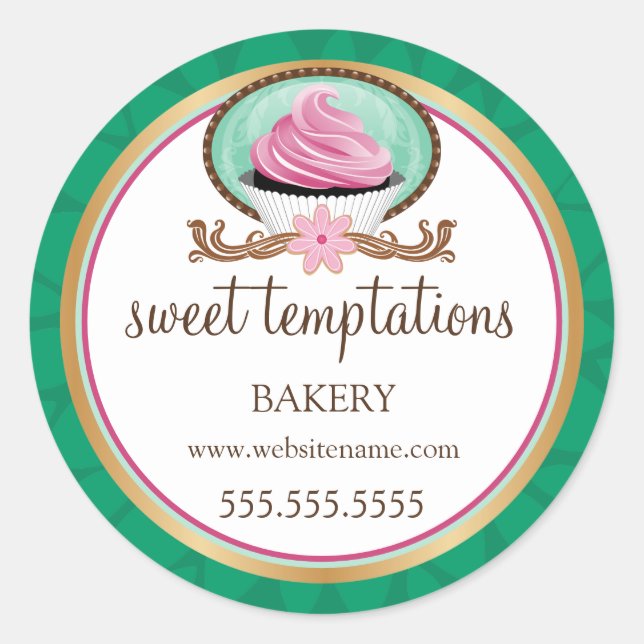 Elegante Pink Cupcake Bäckerei Verpackung Runder Aufkleber (Vorderseite)
