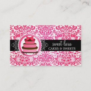 Elegante Pink-Damast-Rosa-Kuchen-Diamant-Bäckerei Visitenkarte