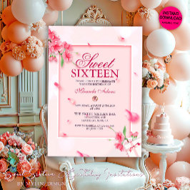 Elegante Pink Floral 16 . Geburtstag Geburtstagspa Einladung