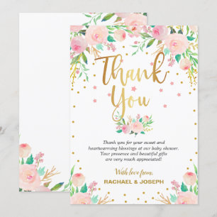 Elegante Pink Floral Baby Dusche Danke Karte
