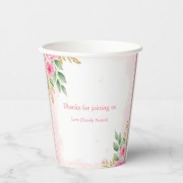 Elegante Pink Floral Baby Dusche mit Rose Pappbecher