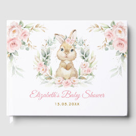 Elegante Pink Floral Bunny Rabbit Girl Babydusche Gästebuch