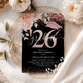 Elegante Pink Floral & Glitzer Graduation Party Einladung
