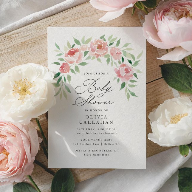 Elegante Pink Floral Rose Peonies Arch Baby Dusche Einladung (Von Creator hochgeladen)