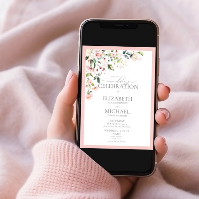Elegante Pink Floral Watercolor Calligrafy Wedding Einladung (Von Creator hochgeladen)