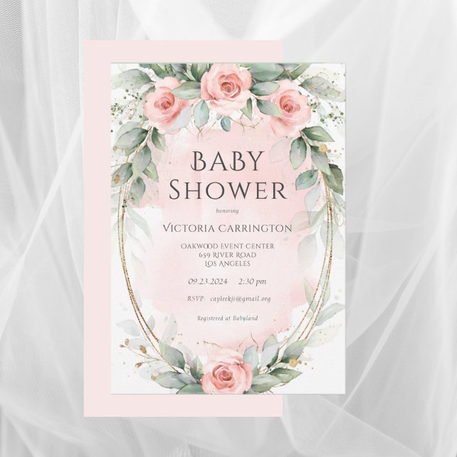 Elegante Pink Floral Watercolor Girl Dusche Einladung (Von Creator hochgeladen)