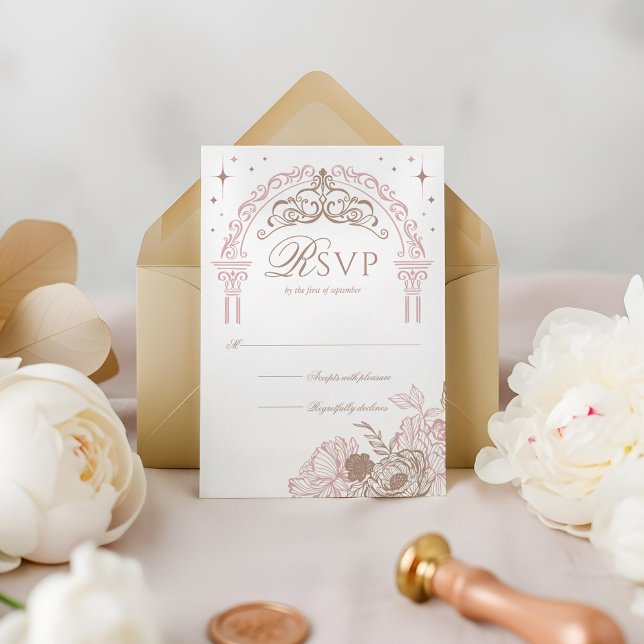 Elegante Pink Florals Moon Stars Tiara Quinceañera RSVP Karte (Elegant Pink Florals Moon Stars Tiara Quinceañera RSVP Card)