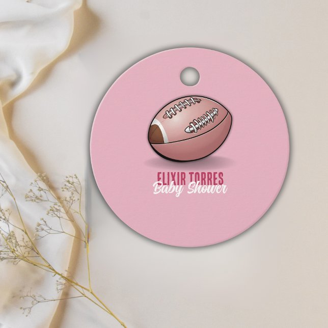 Elegante Pink Football Baby Dusche Geschenkanhänger (Von Creator hochgeladen)