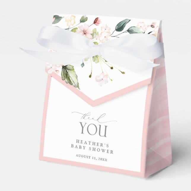 Elegante Pink Girl Blume Kinderdusche Danke Geschenkschachtel (Vorderseite)