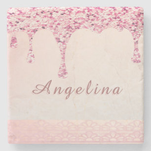 Elegante Pink Glam Glitter-Drip  Steinuntersetzer
