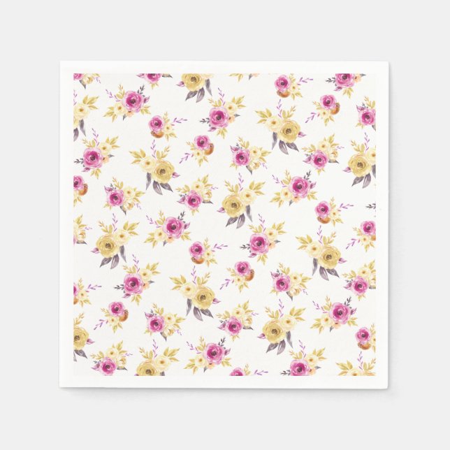 Elegante Pink Gold Aquarell Blütendusche Serviette (Vorderseite)