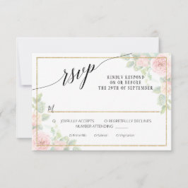 Elegante Pink Gold Floral Script Wasserfarbenhochz RSVP Karte