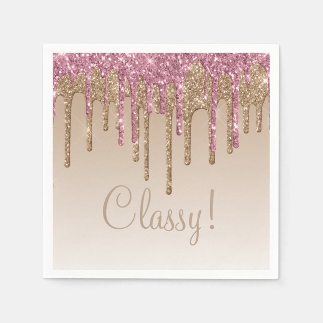 Elegante Pink Gold Glitzer Glam Script Girly Ombré Serviette (Vorderseite)