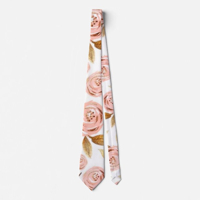 Elegante Pink Gold Peony Groom Wedding Krawatte (Vorderseite)