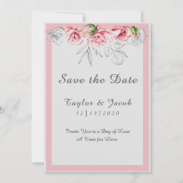 Elegante Pink Gray Floral Script Hochzeit Save The Date
