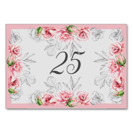 Elegante Pink Gray Floral Script Hochzeit Tischnummer