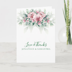Elegante Pink Greenarry Moderne Hochzeit Dankeskarte