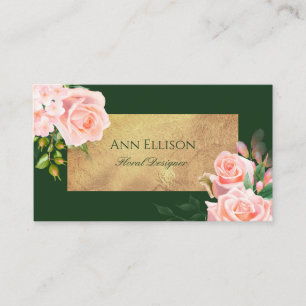 Elegante Pink Grün Gold Floral Florist Rosen Visitenkarte