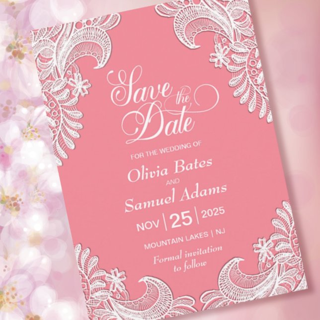 Elegante Pink Lace Wedding Save The Date (Von Creator hochgeladen)
