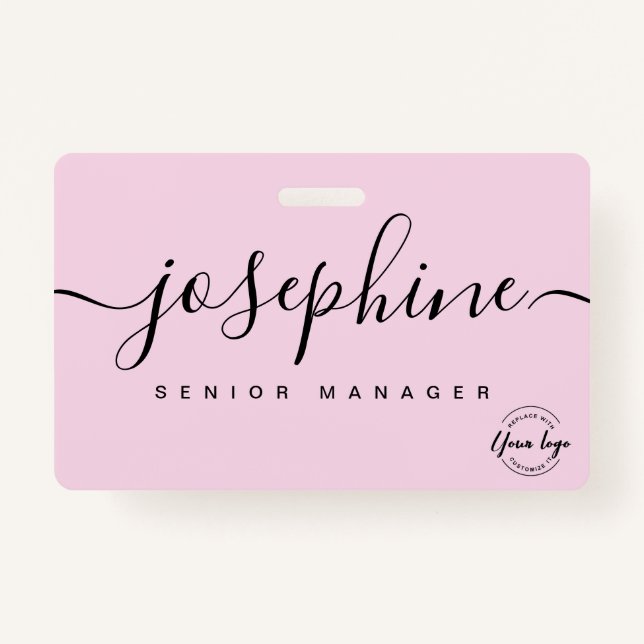 Elegante Pink-Logo-Skriptname Ausweis (Vorderseite)