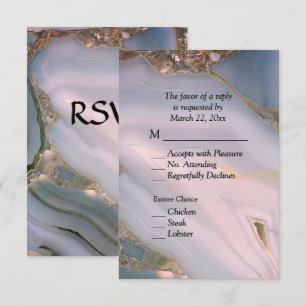 Elegante Pink Marble Agate RSVP mit Menüauswahl Karte