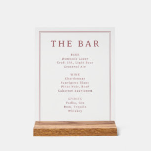 Elegante Pink-Minimalist-Bar-Speisekarte Acrylschild