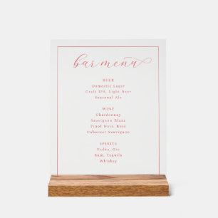 Elegante Pink-Minimalist-Bar-Speisekarte Acrylschild