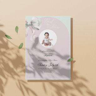 Elegante Pink Mint Bow Taufe für Baby Girl Einladung