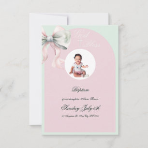Elegante Pink Mint Bow Taufe für Baby Girl UAWG RSVP Karte