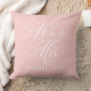 Elegante Pink Mr und Mrs Schrift Hochzeit Kissen