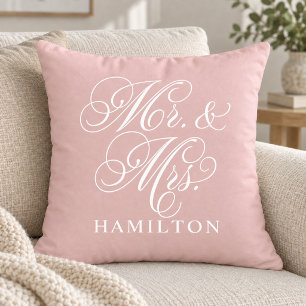 Elegante Pink Mr und Mrs Schrift Hochzeit Kissen