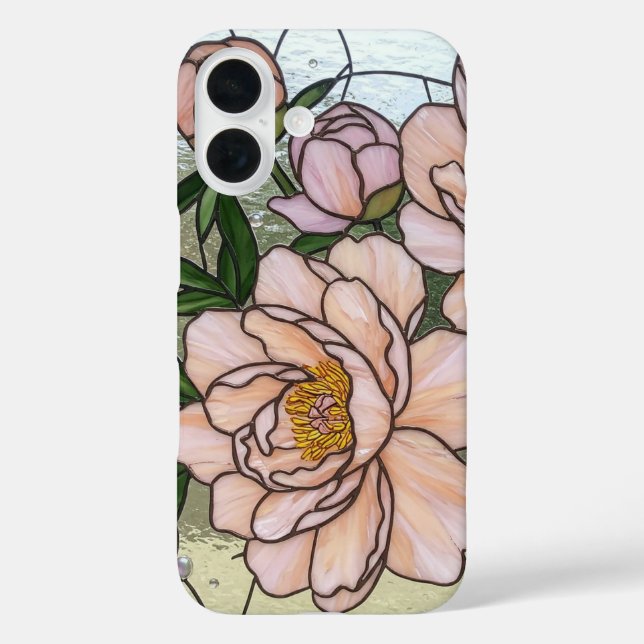Elegante Pink Peonies verklebte Glass Illusion iPhone 16 Hülle (Rückseite)