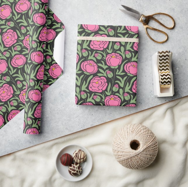 Elegante Pink Peony Blume Geschenkpapier (Kunsthandwerk)