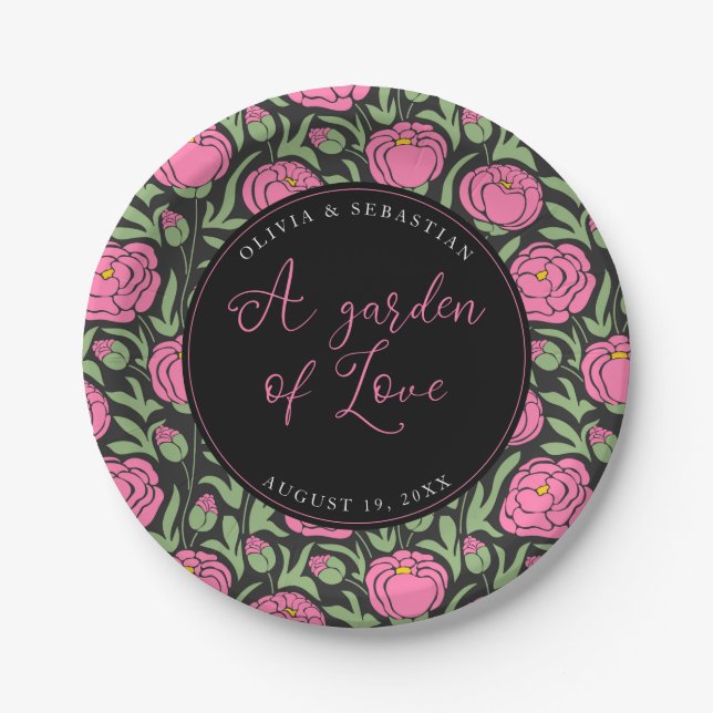 Elegante Pink Peony Blume Hochzeit Pappteller (Vorderseite)