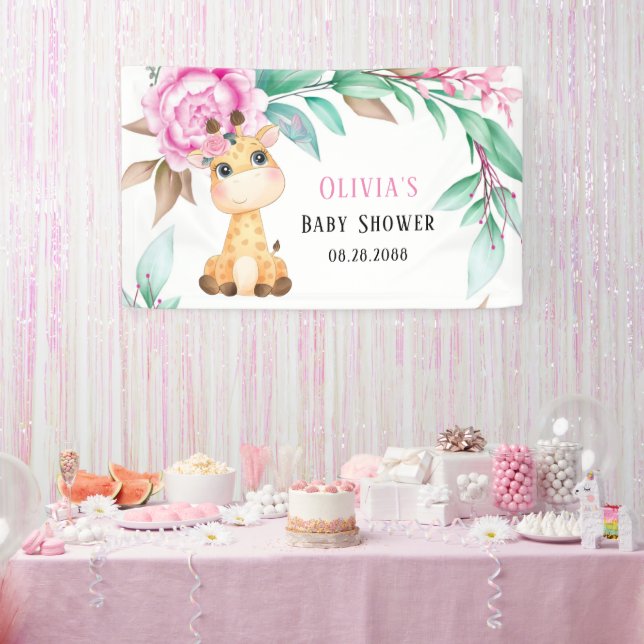 Elegante Pink Peony und eine Niedliche Giraffe Bab Banner (Party)