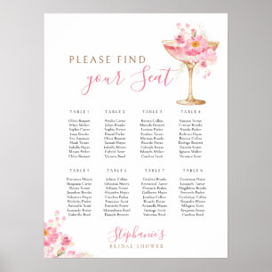 Elegante Pink Petal Prosecco Sitzordnung Digital Poster