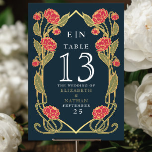 Elegante Pink Pfingstrose Art Nouveau Florale Hoch Tischnummer