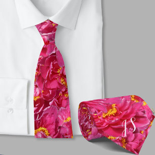 Elegante Pink Pfingstrose Stilvolle Kalligrafie Mo Krawatte