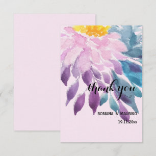 Elegante Pink Purple Blaue Dahlie Wasserfarben Kun Dankeskarte