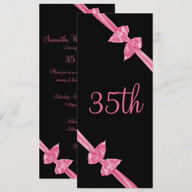 Elegante Pink Satin Bows 35. Geburtstag Einladung (Vorne/Hinten)
